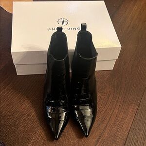 Anine Bing patent Black croc Ankle Stevie Booties, size 39